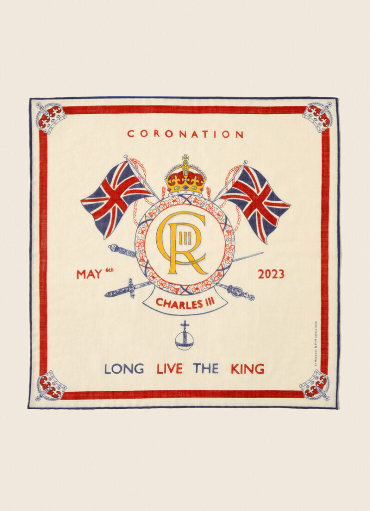 A limited-edition Hackett commemorative pocket square, with proceeds benefiting Actors' Trust as selected by King Charles III.